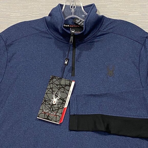 SPYDER 1/4 Zip Shirt Mens Medium Blue Base Layer Quick Dry Pullover Activewear - Picture 3 of 14